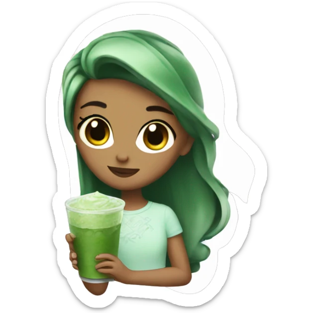 Pretty girl holding iced matcha  sticker