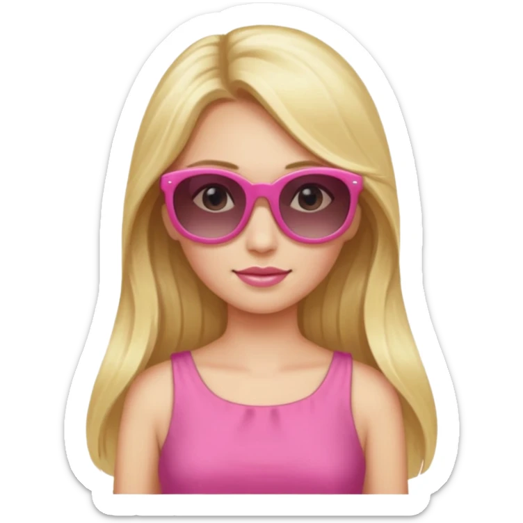 dior women with long blonde hair wear sun glasses, pink dress sticker
