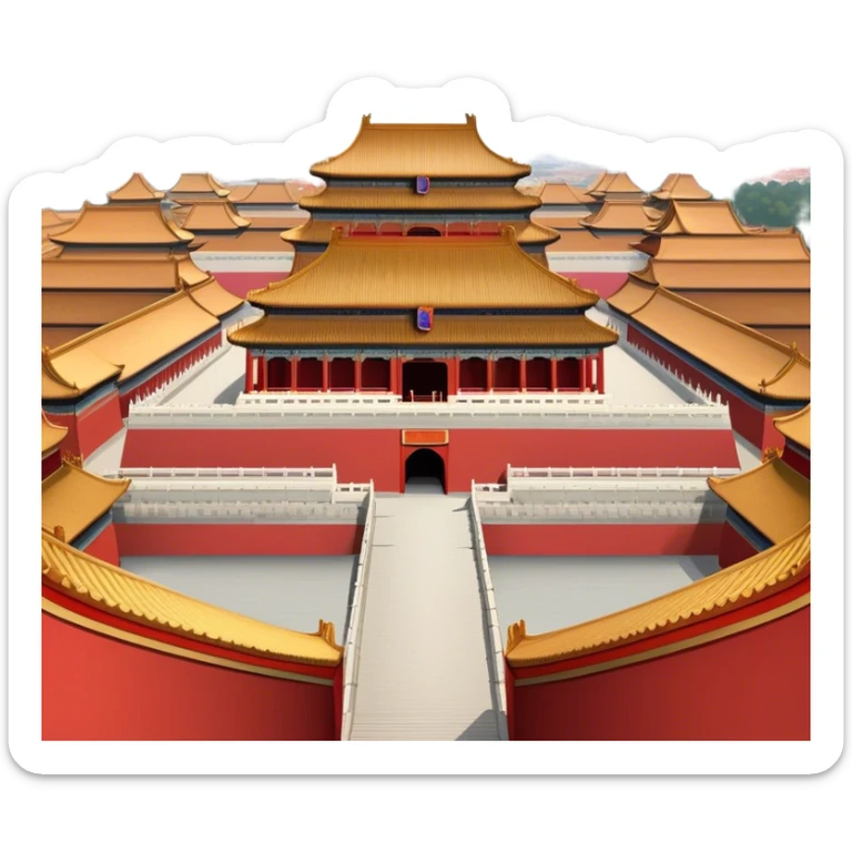 Cinematic Realistic Forbidden City Landmark Emoji, showcasing the imperial palace with iconic red walls and golden roofs rendered with rich textures and regal lighting. sticker