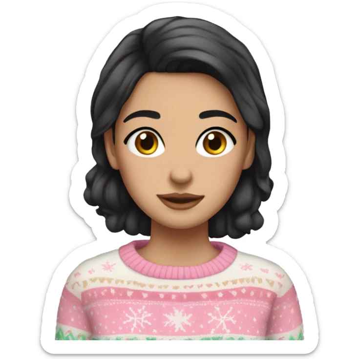 White girl black hair wearing a Pastel Christmas sweater sticker