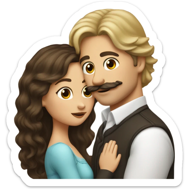Man with brown hair and blond mustache kissed beautiful girl with dark brown hair  sticker