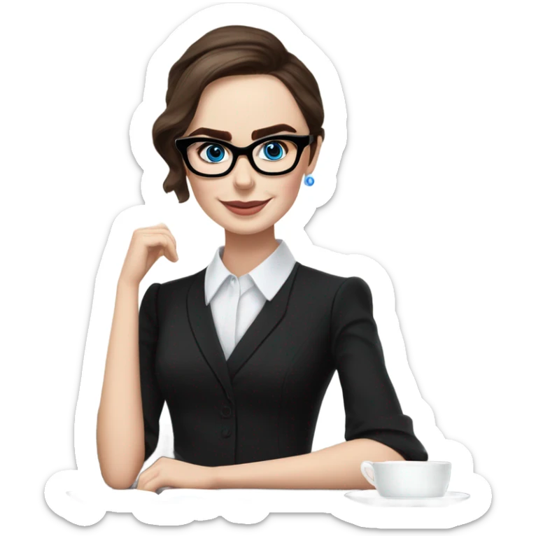 Lily collins blue eyes wearing glasses in a business meeting black dress sticker