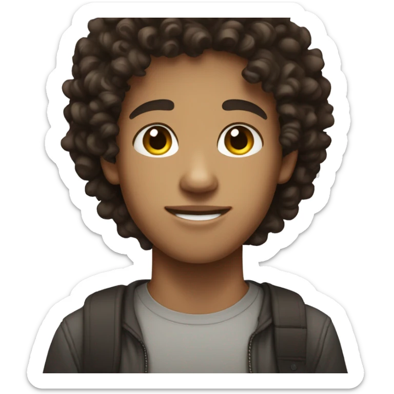 Dark brown Curly hair lightskin male teenager  sticker