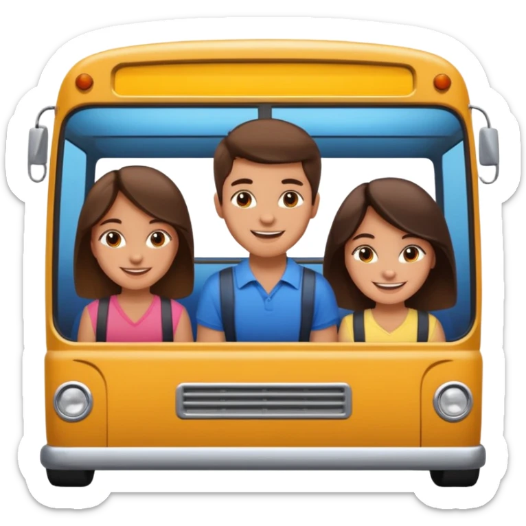 Two girls and one boy all brunette on a bus, show the whole bus sticker