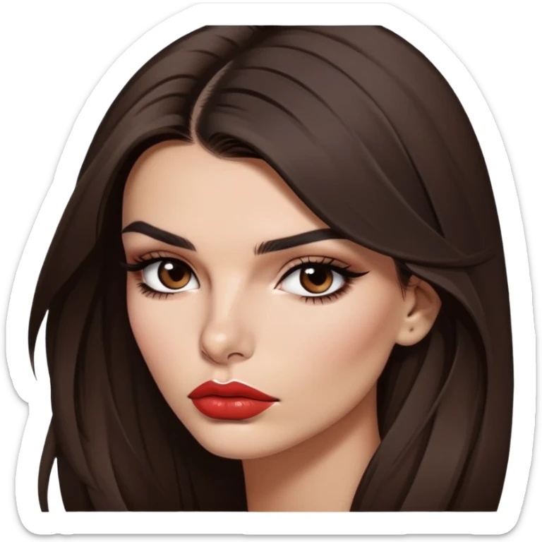 Emily Ratajkowski, brunette fashion model with long dark hair, pouty lips, and defined eyebrows sticker