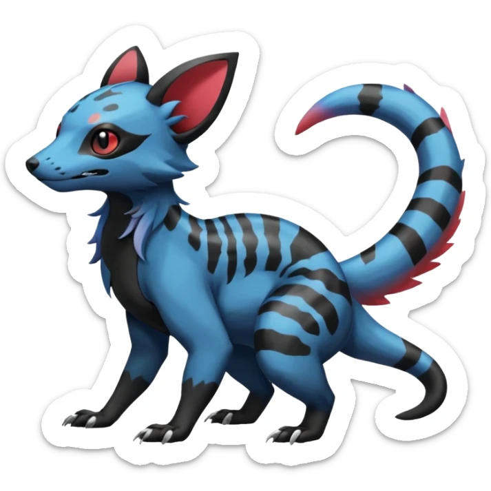 Rare epic aesthetic colorful Salandit-Eevee-Civet-species-Fakemon-hybrid-creature, with markings, full body sticker
