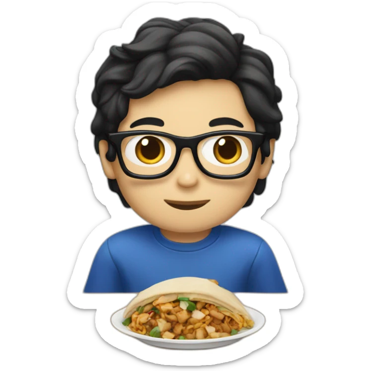 White Boy with chinese black hair wearing blue glasses eating shawarma sticker