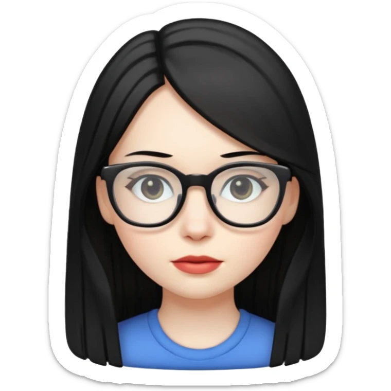 abg girl with pale skin no bang,long black straight hair and a glasses sticker