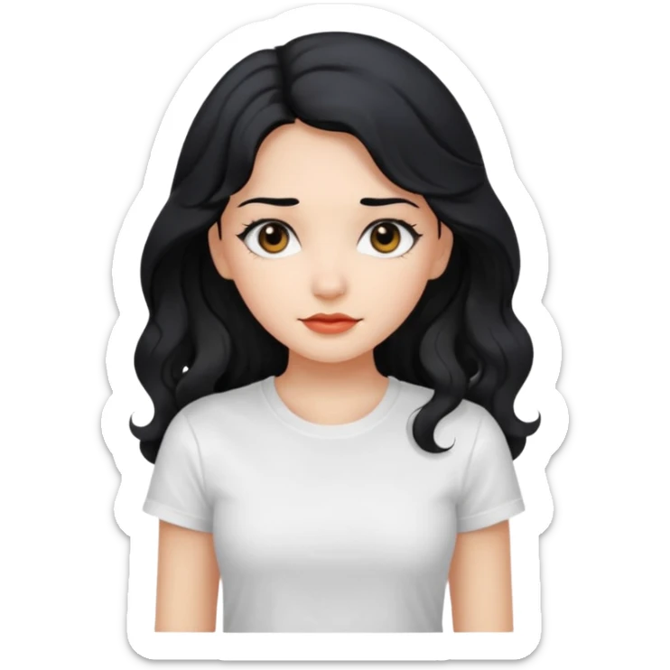 Beautiful girl,Black hair,wavy hair long hair,Black eyes, white T-shirt sticker