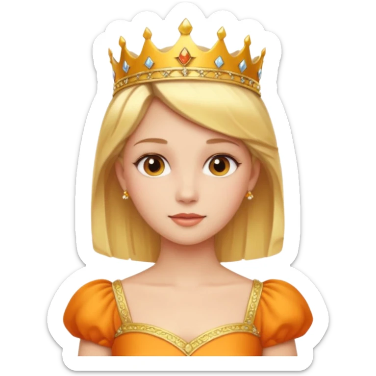 Princess in orange yellow Dress with gold Tiara, short Blonde Hair sticker