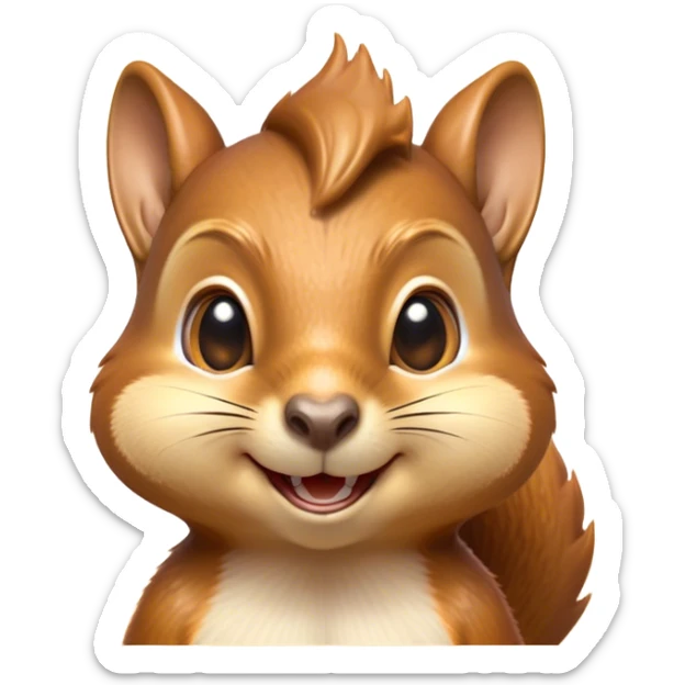 Cinematic Cheeky Squirrel Portrait Emoji, Head cocked to one side with a cheeky smirk and sparkling, impish eyes, featuring a compact, agile form with a luxuriously bushy tail and perky ears, Simplified yet remarkably expressive features, highly detailed, glowing with a playful, golden glow, high shine, mischievous and lively, stylized with an air of woodland naughtiness, soft glowing outline, capturing the essence of a cheeky squirrel that seems poised to leap out of the screen with a fun-loving attitude! sticker