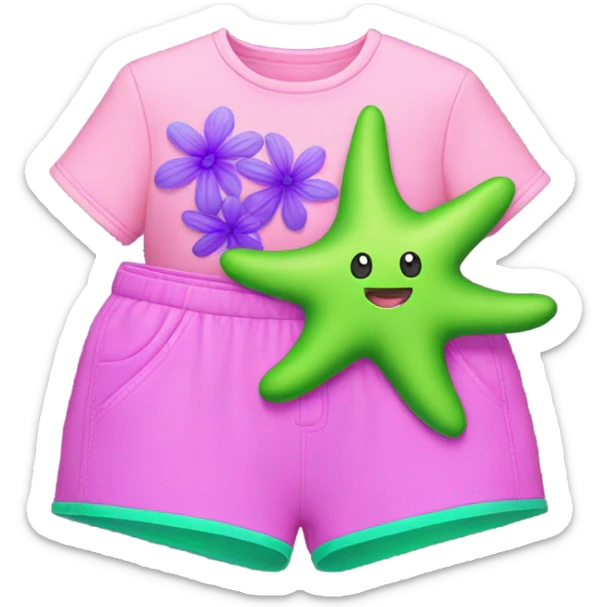 coral pink starfish with neon green shorts that have purple flowers  sticker