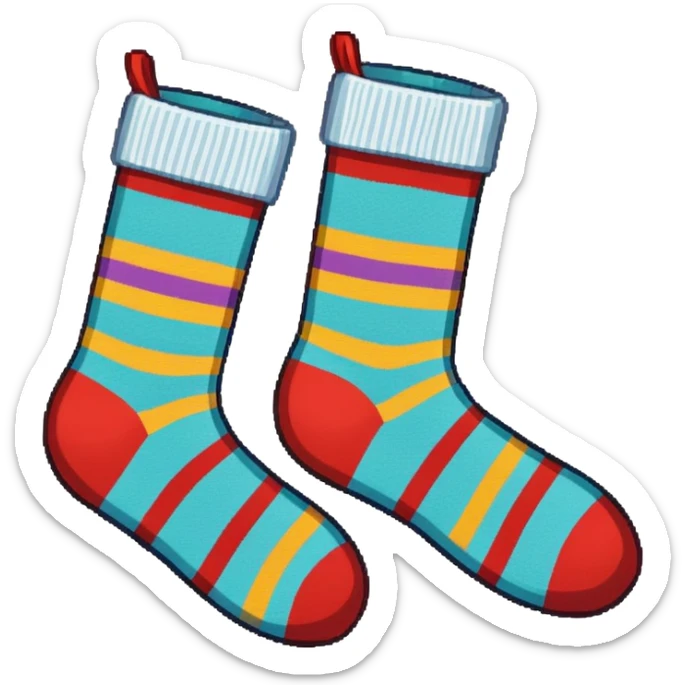 A pixel art emoji of a pair of socks in a retro 16x16 or 32x32 pixel style, using a limited color palette sticker