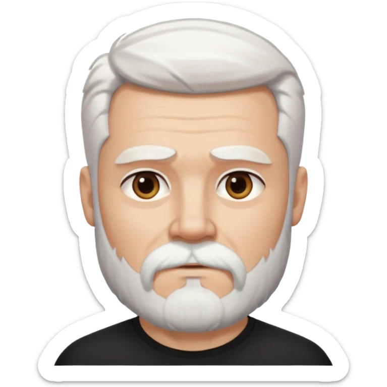 White haired muscled adult man with a black t-shirt. He has white beard and a long goatee. Dark brown eyes. Strong neck. Attractive. sticker