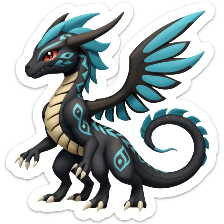 Tribal Exotic Meloetta-Stitch-Zekrom-Salandit-fusion, full body, tribal markings  sticker
