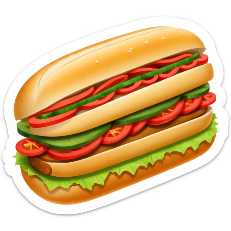 Banh Mi Cinematic Realistic Banh Mi Sandwich Dish Emoji, depicted as a simple, small baguette filled with fresh ingredients, rendered with crisp textures and vibrant, inviting lighting. sticker