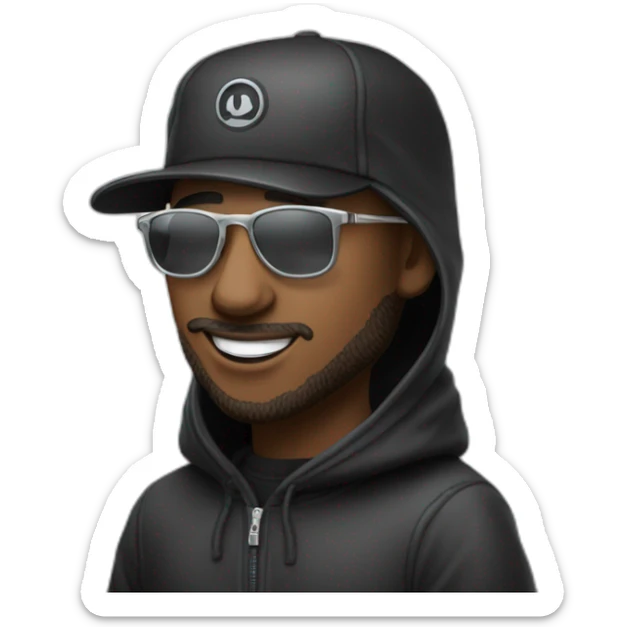 un homme avec une cagoule en laine noire, des lunettes noires et des grillz en argent sur les dents sticker