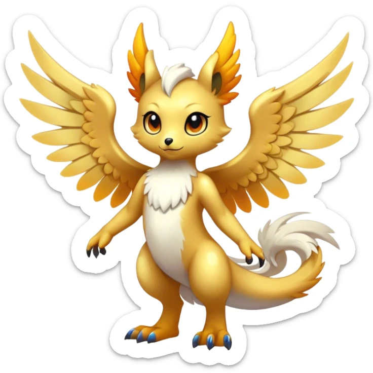 Anthro Sona Cool Edgy Cute Colorful Shy Winged Shiny Fakemon-Fantasy-Creature Full Body sticker