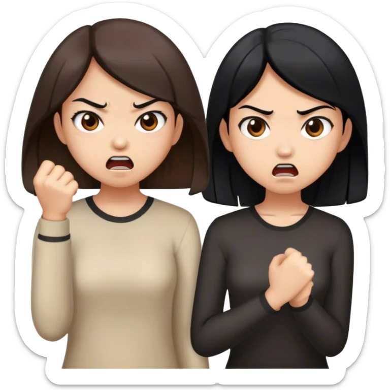 two asian girls angry brown hair and black hair sticker