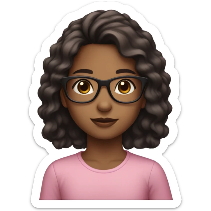 young girl with pink glasses and brown eyes and brown and black lhairng  sticker