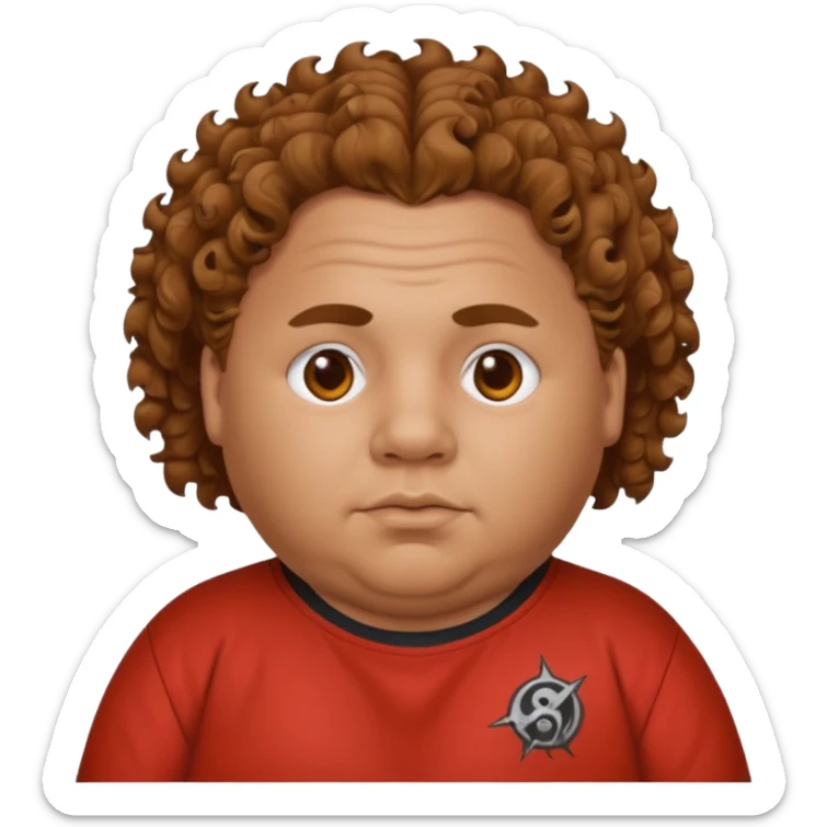 Fat boy with curly brown hair and and a slipknot shirt sticker