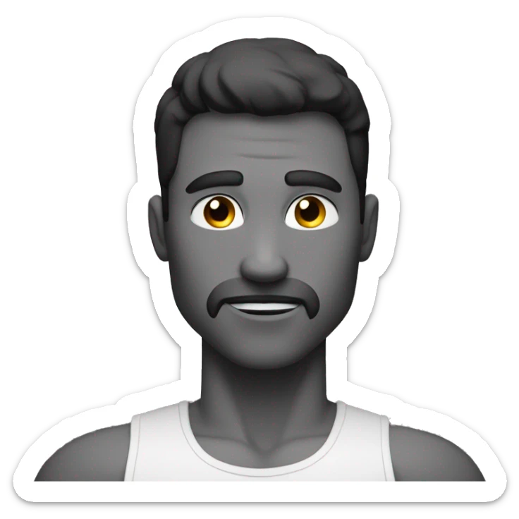 A black and white emoji of a muscular man, no colour, and he is looking to the top left with a strong jawline sticker