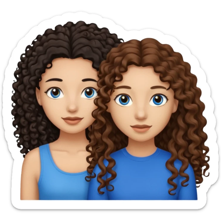 Two best friends .bestie 1: beige skin with brown long hair and blue eye. Bestie 2:mixed race skin with curly black hair and brown eye sticker