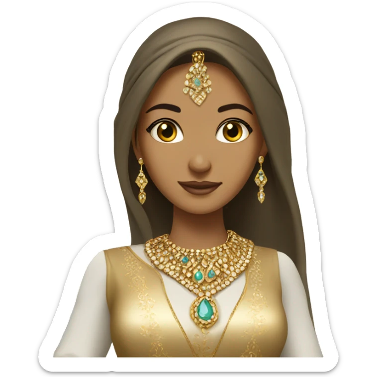 Arab princesse with gold jewellery with tan skin and long hair and beautiful arab dress  sticker