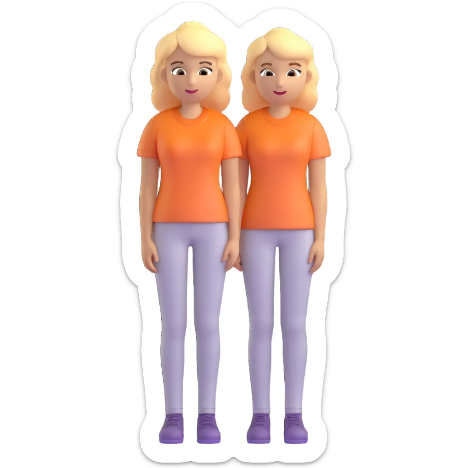 woman with blond hair, entire body visible, standing, wearing a very light orange shirt, emoji style sticker