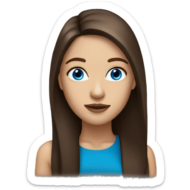 brunette woman blue eyes long straight brown  hair full lips  sticker