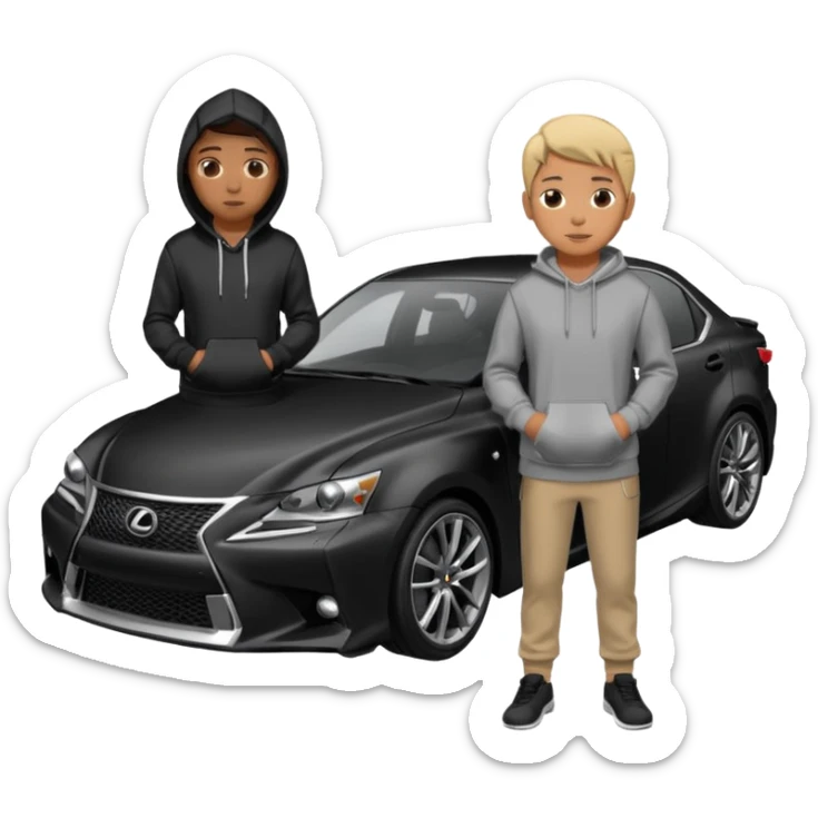 Person in black hoodie standing next to Gray Lexus IS300 f sport car sticker
