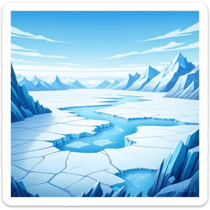 Cinematic Realistic Tundra with Glaciers Emoji in a wooden frame, Vast and frozen, with endless expanses of snow-covered ground interrupted by massive glaciers creeping across the landscape. Jagged ice formations rise in the distance, their icy blue tones contrasting with the pale, frosty sky above. Sparse grasses and hardy shrubs cling to the frozen earth, fighting against the relentless cold. The light reflects off the snow and glaciers, casting a soft glow across the desolate yet majestic terrain. Soft glowing outline, capturing the essence of a serene, stark wilderness where glaciers dominate and life endures in the harshest conditions. sticker