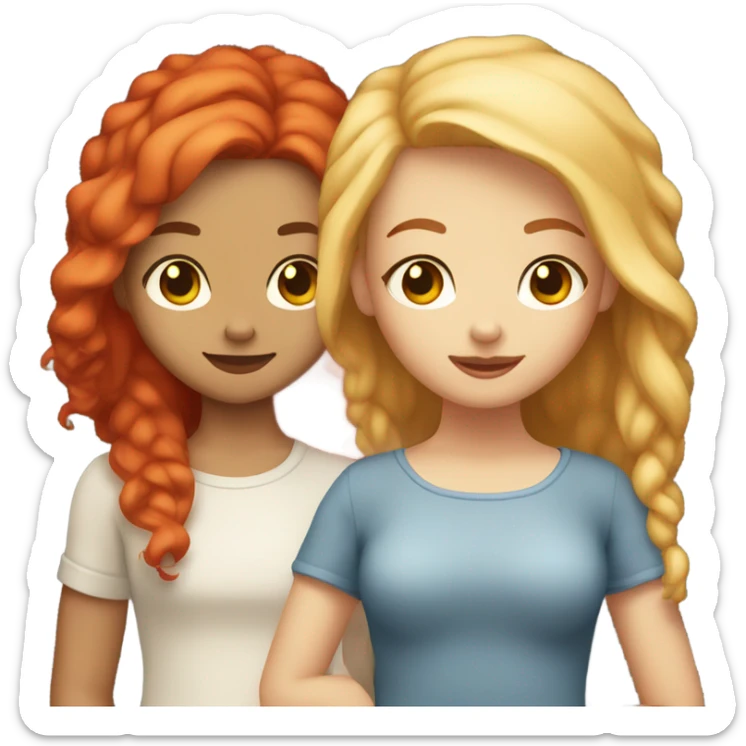 Red head and blonde girl best friends holding hands both have light skin  sticker