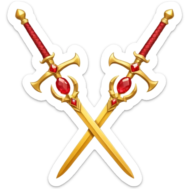 Golden fiery royal two crossed swrods with red gem and golden blade and golden handle sticker