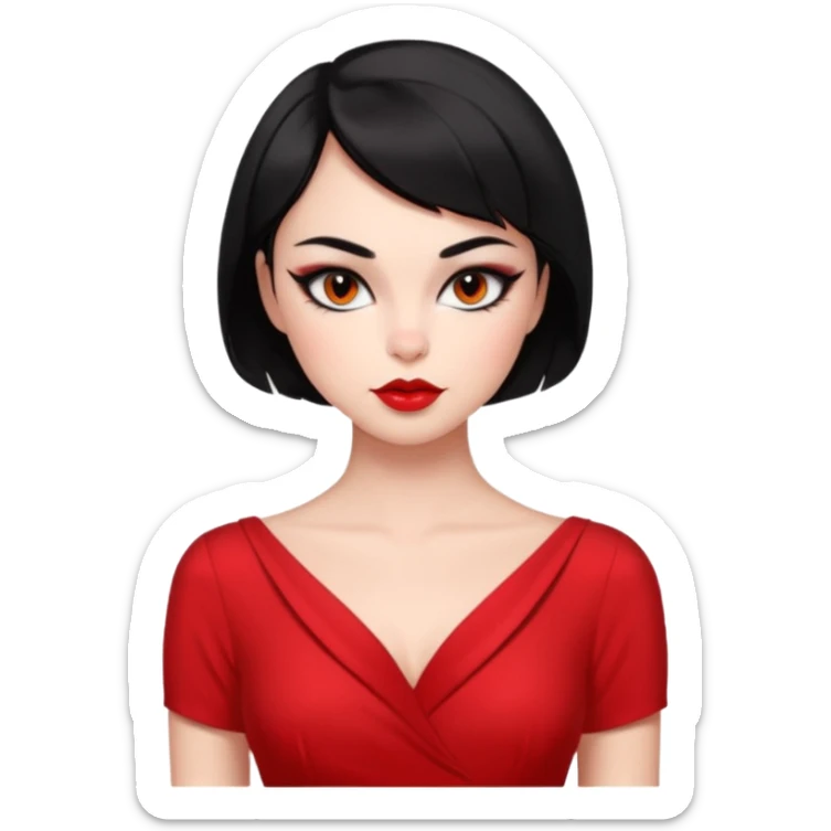 Chica Otaku con delineado gatita con vestido rojo y pelo corto negro súper sexy sticker