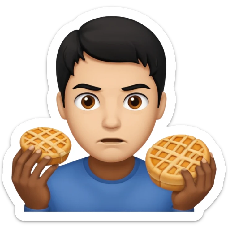 mach mir eine sportliche person mit schwarzen haaren die gerade offensichtlich heißhunger hat. Sie soll määnlich sein sticker