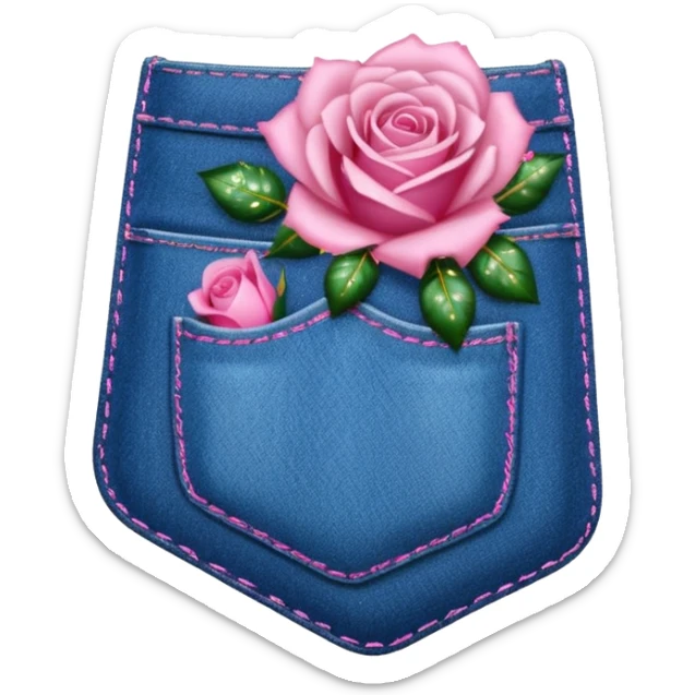 Denim pocket with glittery roses sticking out of the pocket  sticker