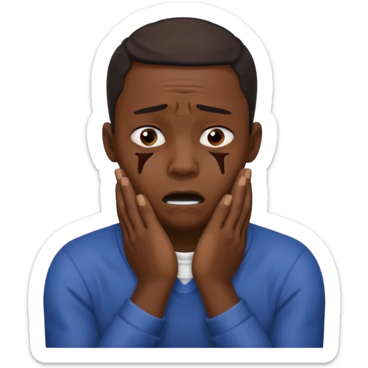 make a photo of a black man who is choking himself with his hangs sticker