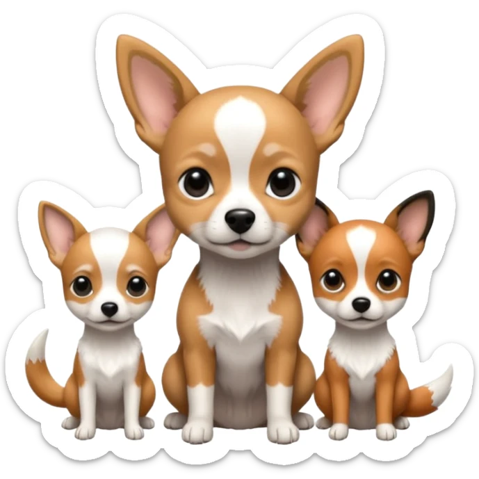 3 cagnolini seduti (ciuaua, bassotto,  fox terrier ) in bianco e nero con vestitini in maglia sticker