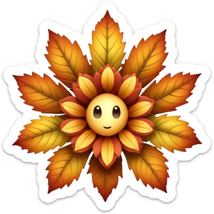 A six-limbed being with fur like autumn foliage, its face a hollow opening surrounded by petal-like structures that unfurl to reveal a mesmerizing array of glowing pistils and stamen.

 sticker