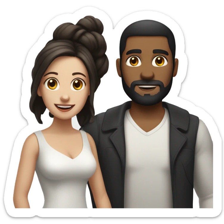 a man that is white with dark brown hair and a beard with his white wife with long brunette hair, standing next to a man that is dark skinned puerto rican with buzzed black hair with his pale white brunette wife sticker
