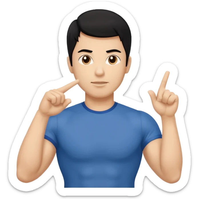 mach mir einen fitness trainer mit schwarzen haaren der seinen finger nach oben zeigt als hätte er eine idee sticker