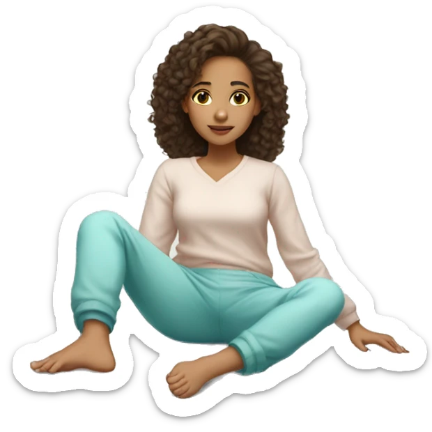 Light skin girl laying on the floor wearing pjs and her hair is short sticker