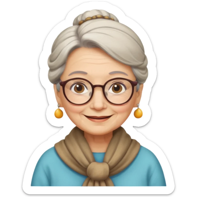very old lady grandma wearing glasses hair in a bun wearing a shawl emoji sticker