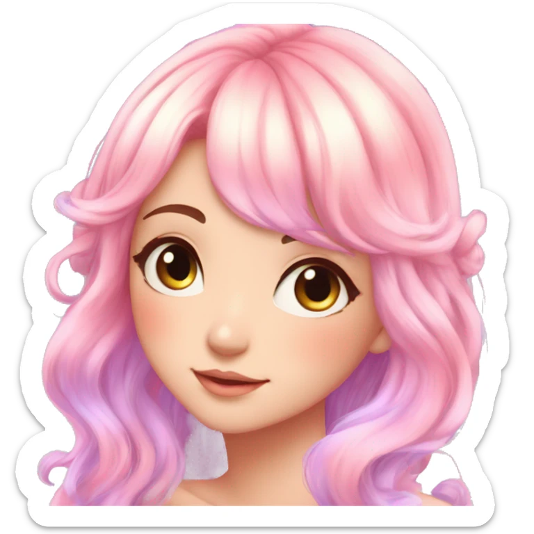 Gorgeous Beautiful Blushing Petite Colorful-Shiny-Pastel-Fairy-Soarkle-Anime-Girl with beautiful gradient pastel hair aesthetic sticker
