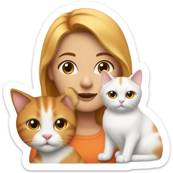 girl bronde with two cats, one orange cat and one white cat sticker