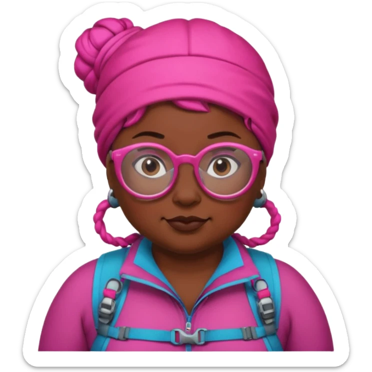 climber fat woman with dark pink bun hair and glassess sticker