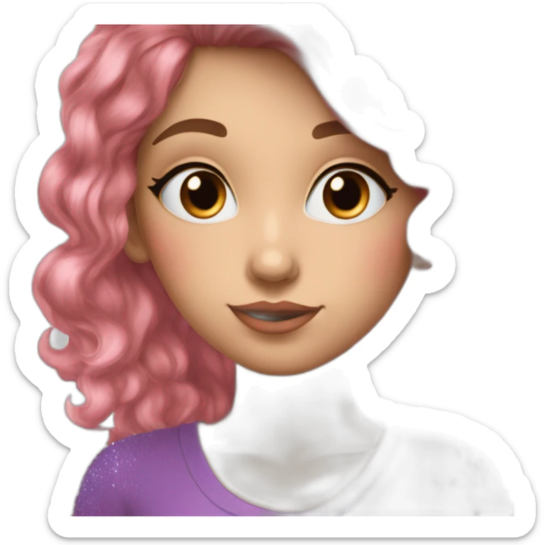 Fille cheveux long bleumarrine et rose avec des paillettes dans les yeux sticker