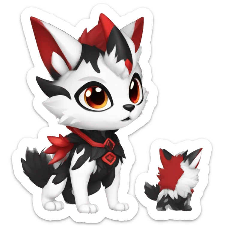 Anthro-Edgy-Cool-Dark-Black-White-Red-Contrast-Colors-Fantasy-Fur-Sona-Chibi-Shiny-Fakémon-Hybrid full body sticker