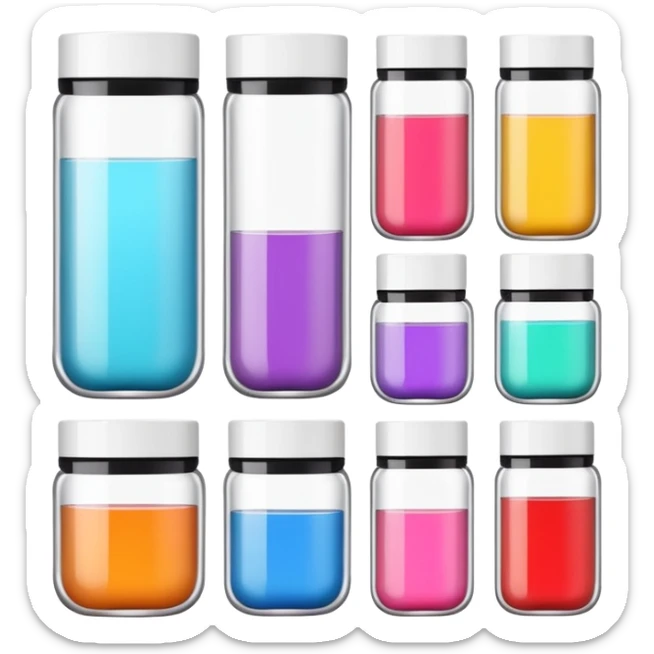 emoji of beauty tubes and jar with brand labels, minimalistic design sticker